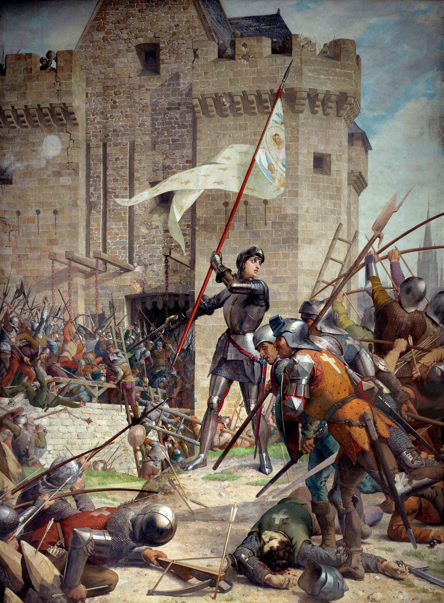 Jules-Eugene Lenepveu's Pantheon mural of Joan of Arc in armor with banner at the siege of Orleans